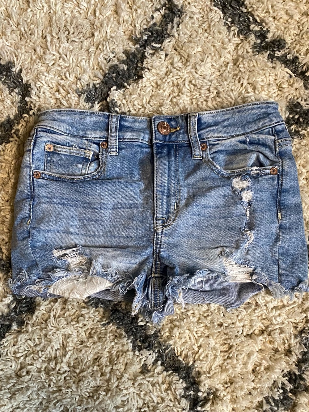 American Eagle Light Blue Distressed Denim Shorts